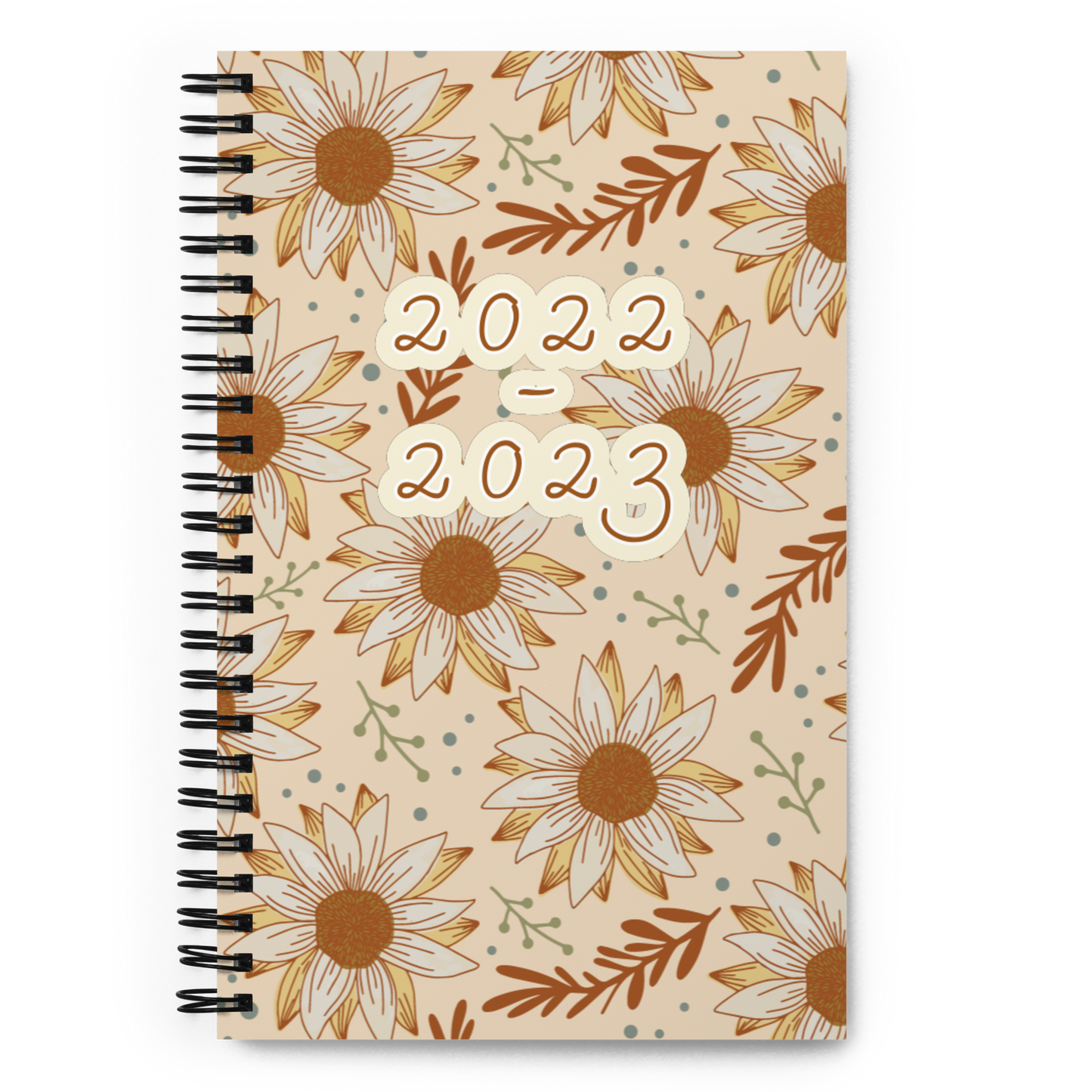 2022-2023 Beige Sunflower Spiral Notebook
