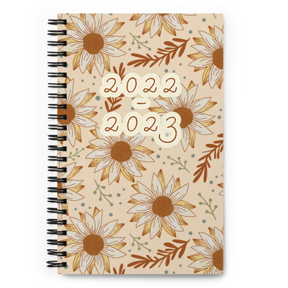 2022-2023 Beige Sunflower Spiral Notebook