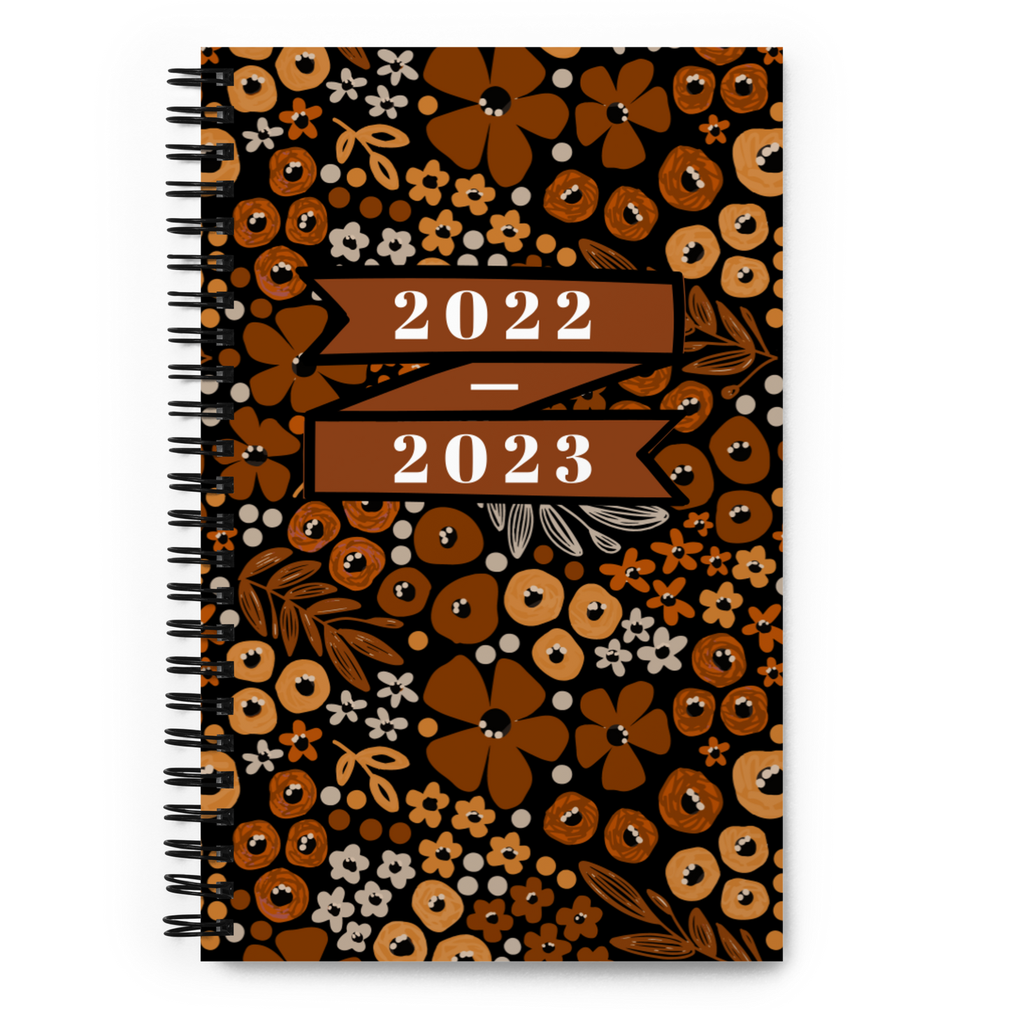 2022-2023 Black Autumn Floral Spiral Notebook